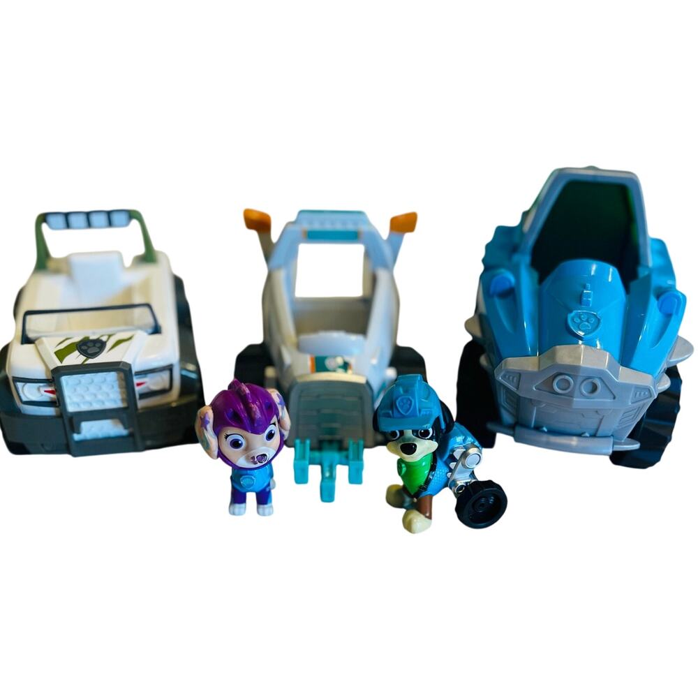 PAW Patrol Toy Lot - Rex Deluxe Transforming Vehicle + Tracker, Everest, Coral